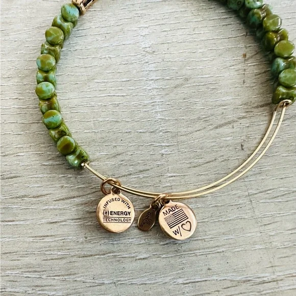 Alex and Ani Green and Gold Tone Beaded Bracelet - Picture 3 of 4